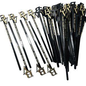 Black Velvet Canadian Whiskey Cocktail Swizzle Sticks Lot 40 Black Gold Vintage
